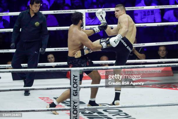 Rico Verhoeven of The Netherlands v Jamal Ben Saddik of Morocco during 2021 Glory Collision 3 Heavyweight World Title Fight on October 23, 2021 in...