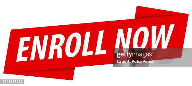 enroll now - banner, speech bubble, label, ribbon template. vector stock illustration - enrollment stock illustrations