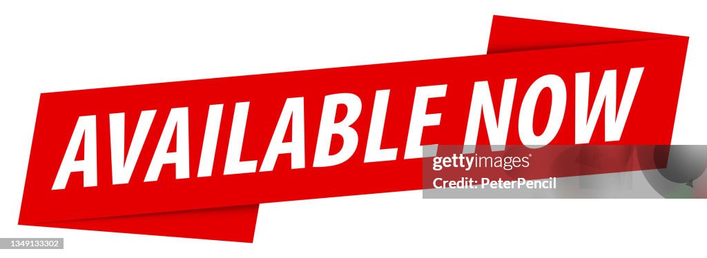 Available Now - Banner, Speech Bubble, Label, Ribbon Template. Vector Stock Illustration