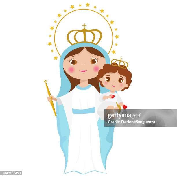 unsere selige jungfrau maria und sein sohn jesus christus - our lady of fatima stock-grafiken, -clipart, -cartoons und -symbole