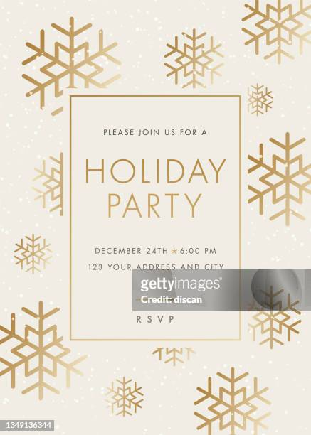 ilustraciones, imágenes clip art, dibujos animados e iconos de stock de invitación a la fiesta navideña con snowflake. - invitation