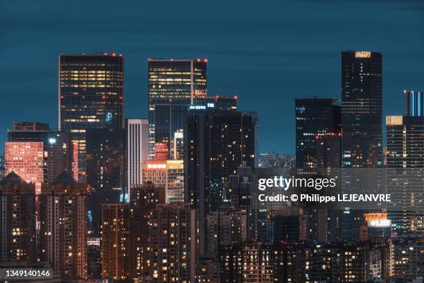 chengdu city skyline aerial view at night - chengdu skyline stock pictures, royalty-free photos & images