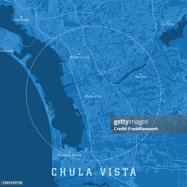 ilustrações, clipart, desenhos animados e ícones de chula vista ca city vector road map blue text - chula vista