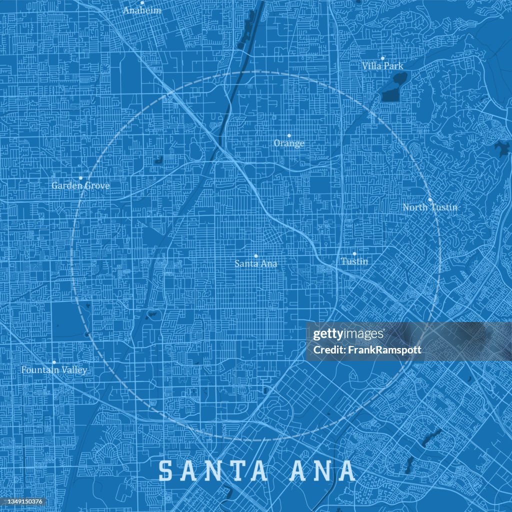 Santa Ana CA City Vector Road Map Blue Text