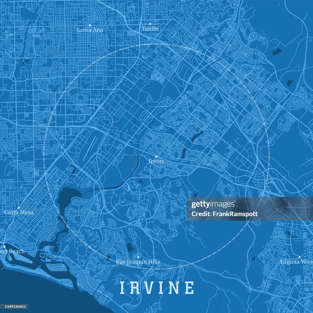 Irvine CA City Vector Road Map Blue Text