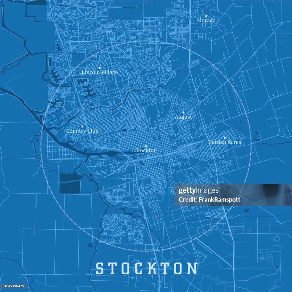 Stockton CA City Vector Road Map Blue Text