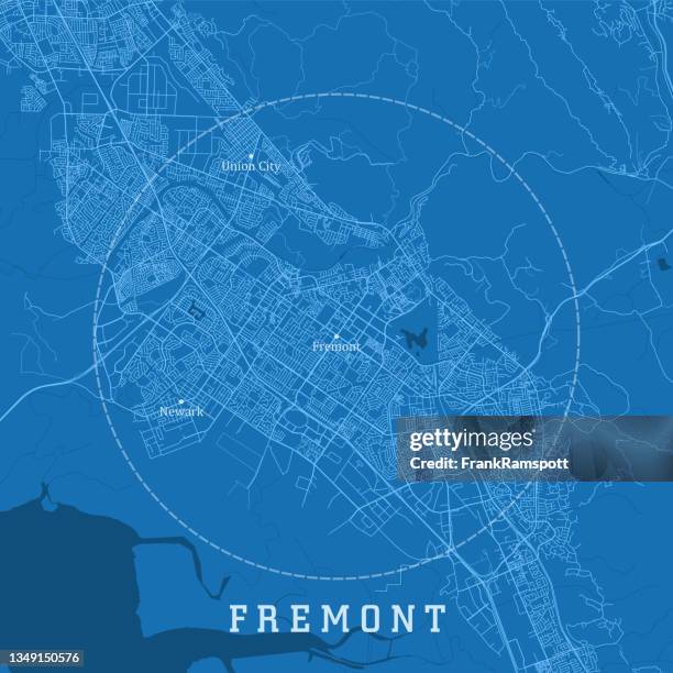 fremont ca city vector road map blue text - fremont california stock illustrations