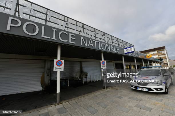 This general view shows a damaged police station in Limoges, central France on June 30 after protests following the shooting of a teenage driver by...