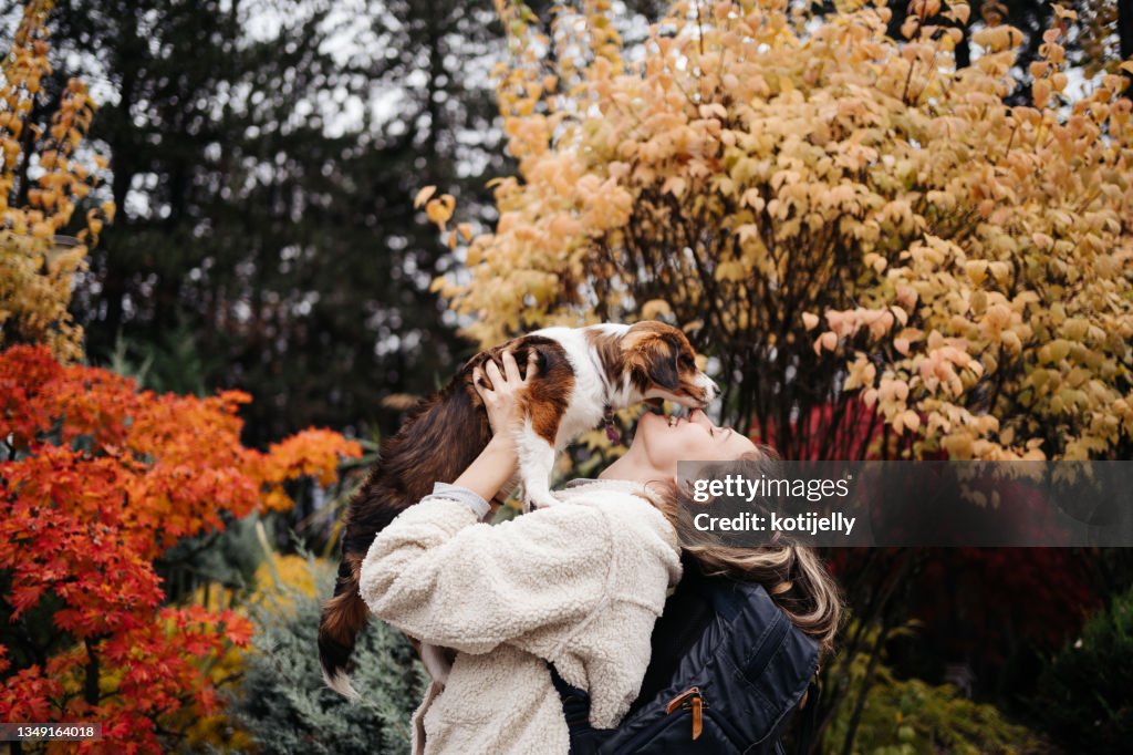 Autumn with a puppy