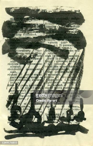 rain over the city. graphic drawing. - painted roof stock illustrations
