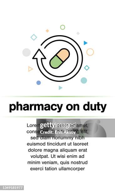 stockillustraties, clipart, cartoons en iconen met pharmacy on duty vector line icon template design - app store logo
