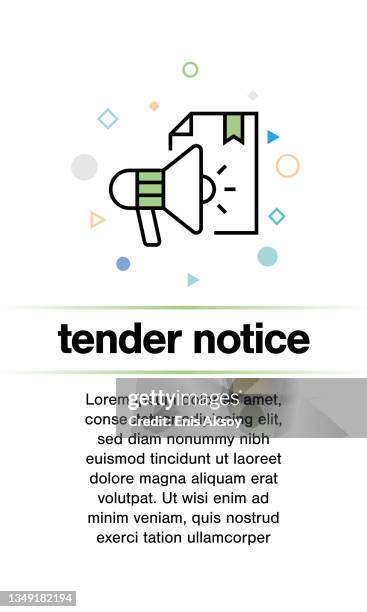 tender notice vector line icon template design - bid stock illustrations