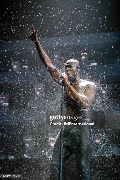 Stormzy performs 'Blinded by Your Grace, Pt, 2' and, 'Big for Your Boots' on stage at The BRIT Awards 2018 Show, The O2, London, UK, Wednesday 21 Feb...