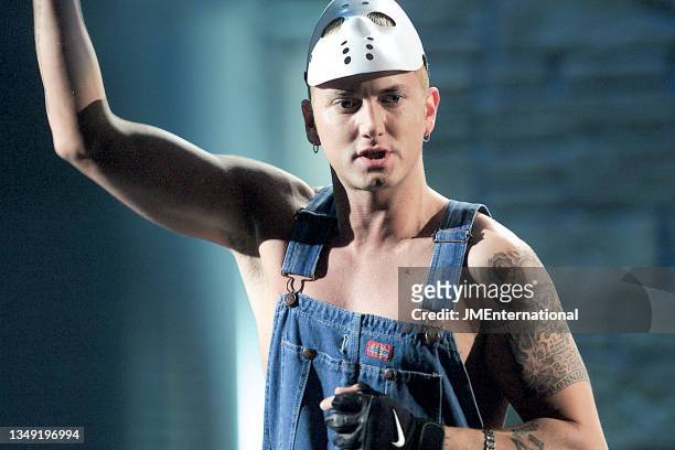Eminem performs The Real Slim Shady on stage during The 21st BRIT Awards with Mastercard, Earls Court 2, London, UK, Monday 26 February 2001.