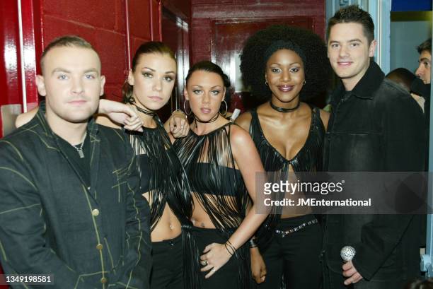 Liberty X, Left to Right: Kevin Simm, Jessica Taylor, Michelle Heaton, Kelli Young & Tony Lundon, Filming for a series of weekly shows prior to the...
