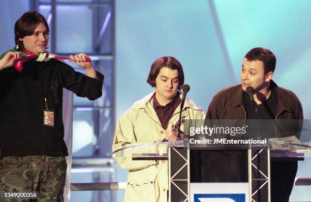 Manic Street Preachers accept the British Group award during The BRIT Awards 1997, Monday 24 February 1997, Earls Court Exhibition Centre, London,...