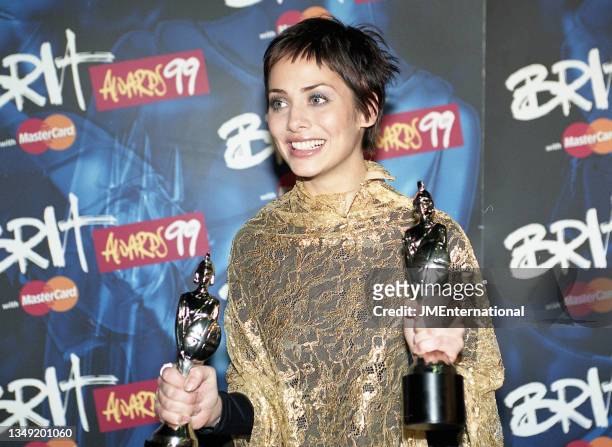 Natalie Imbruglia winner of International Female Solo Artist and International Breakthrough Act attends The 19th BRIT Awards 1999 with Mastercard,...