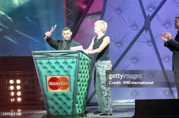 Naseem Hamed and Mariella Frostrup, presenters of the British Album of the Year award during The 19th BRIT Awards 1999 with Mastercard, London Arena,...