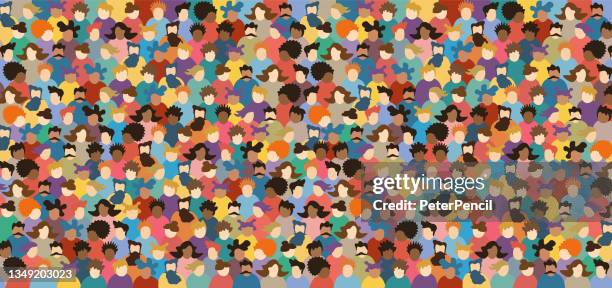 multicultural crowd of abstract people. group of different men and women. young, adult and older peole. european, asian, african and arabian people. empty faces. vector illustration. - young adult stock illustrations