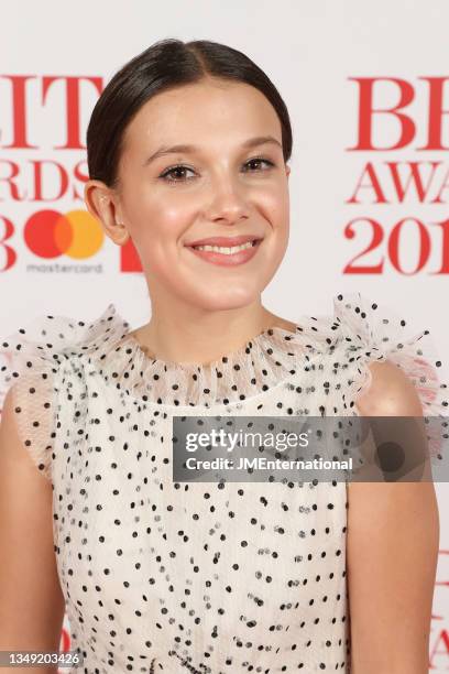 Millie Bobby Brown attends The BRIT Awards 2018 Red Carpet, The O2, London, UK, Wednesday 21 Feb 2018.