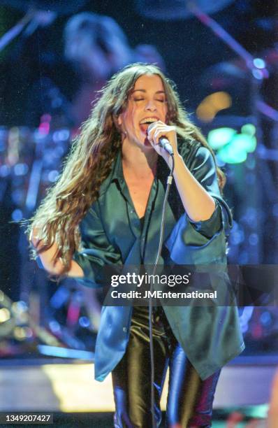 Alanis Morissette performs on stage during The BRIT Awards 1996, Monday 19 February 1996, Earls Court Exhibition Centre, London, England.