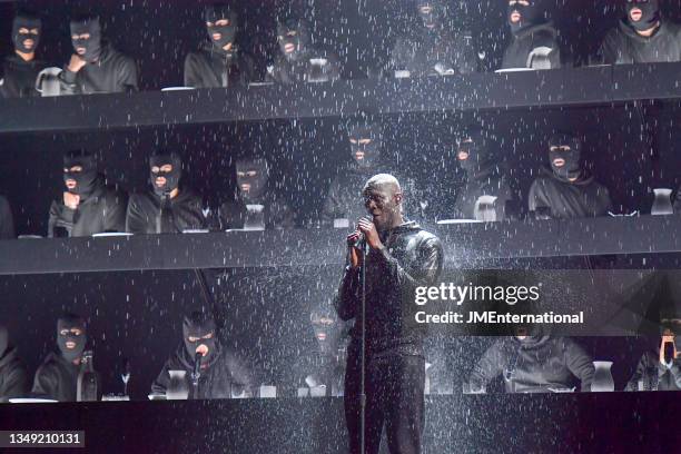 Stormzy performs 'Blinded by Your Grace, Pt, 2' and, 'Big for Your Boots' on stage at The BRIT Awards 2018 Show, The O2, London, UK, Wednesday 21 Feb...