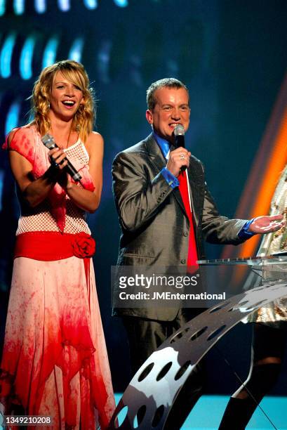 Hosts Zoe Ball and Frank Skinner during The 22nd BRIT Awards Show, Earls Court 2, London, UK, Wednesday 20 February 2002.