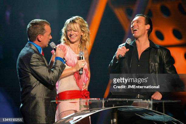 Host Frank Skinner and Zoe Ball with Martin Kemp during the The 22nd BRIT Awards Show, Earls Court 2, London, UK, Wednesday 20 February 2002.