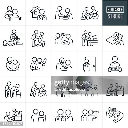 Home Health Care Thin Line Icons - Bearbeitbarer Schlaganfall Home Health Care Thin Line Icons - Bearbeitbarer Schlaganfall