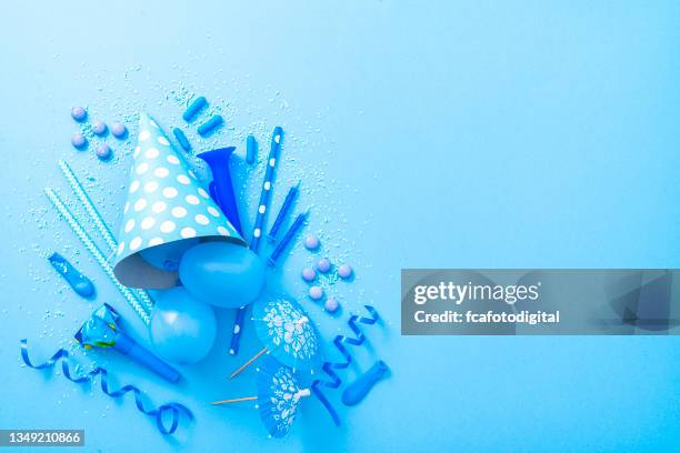 blue party or birthday background. copy space - balloon fiesta stock pictures, royalty-free photos & images