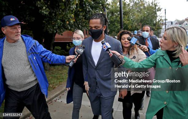 October 26: Former New England Patriot Patrick Chung leaves Quincy District Court after his arraignment on domestic violence charges involving the...