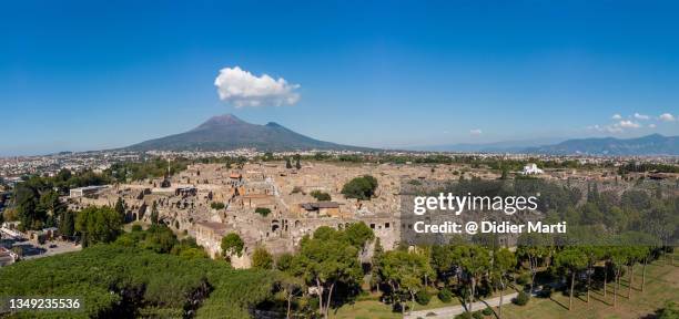 aerial view of the famous pompei ruins and vesuvio volcano - vesuvius ストックフォトと画像