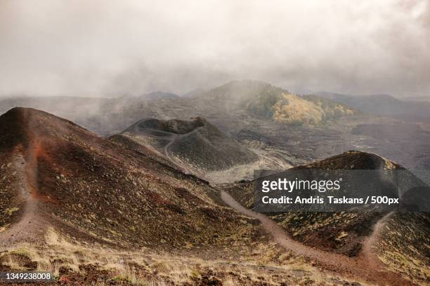 scenic view of mountains against sky,mt etna,italy - mt etna fotografías e imágenes de stock