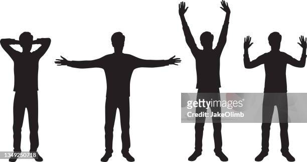 man posing with arms out silhouettes - full length stock illustrations