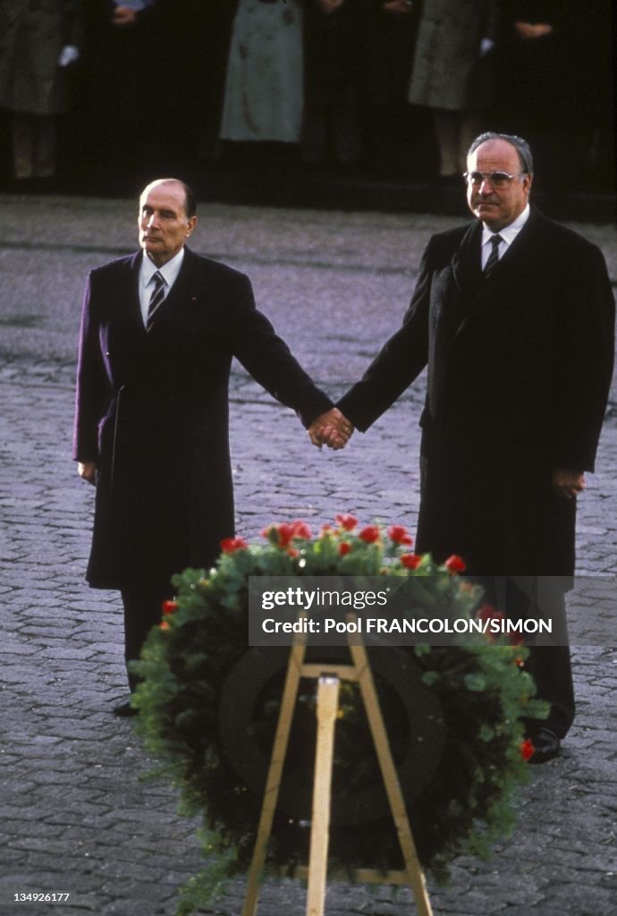 Helmut Kohl And Francois Mitterrand In Verdun