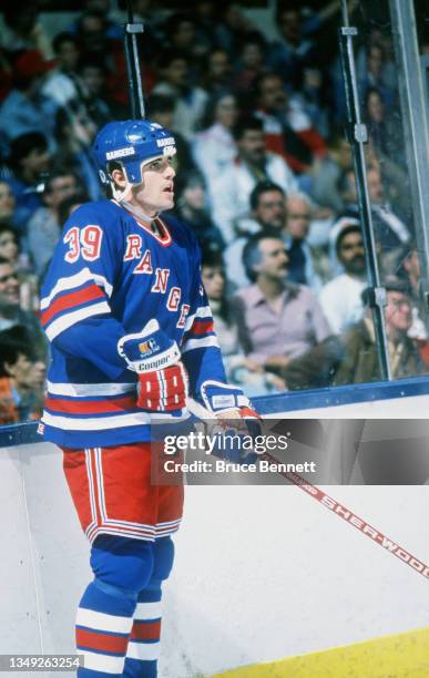 Peter Laviolette of the New York Rangers on the ice during an NHL game against the New York Islanders on November 1988 at the Madison Square Garden...