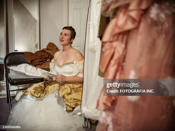 young actress in period costume in dressing room - actress stage stock pictures, royalty-free photos & images