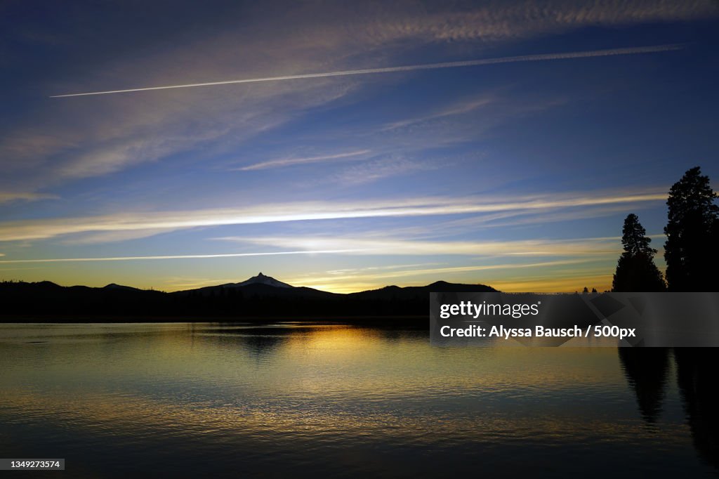 Scenic view of lake against sky during sunset