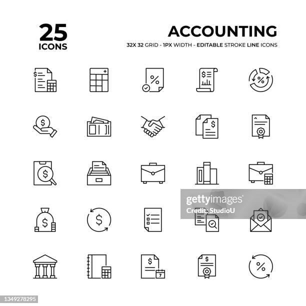 accounting line icon set - bank balance stock illustrations