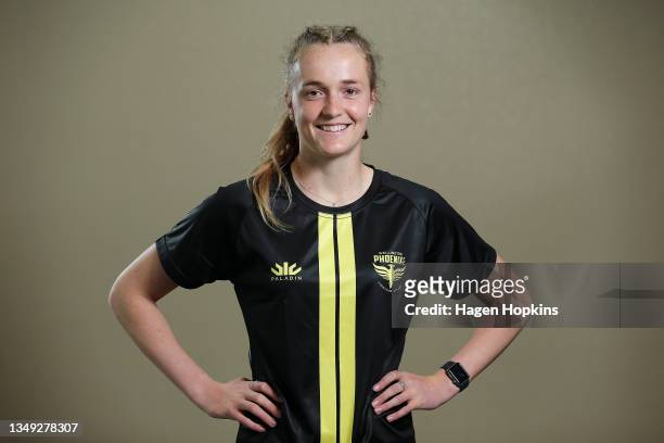 Ava Pritchard poses during a Wellington Phoenix A-League Women's Team Media Opportunity at The Rydges on October 27, 2021 in Wellington, New Zealand.