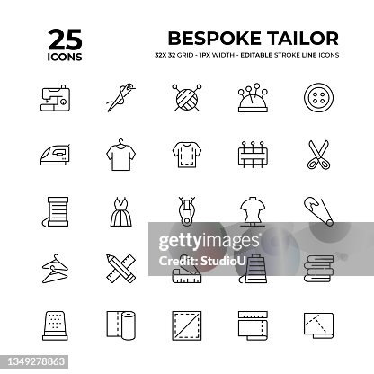 Bespoke Tailor Line Icon Set Bespoke Tailor Line Icon Set