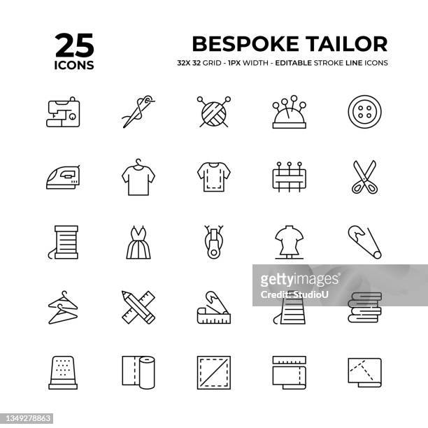 bespoke tailor line icon set - bespoke stock illustrations
