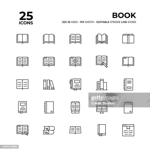 book line icon set - bookshelf background stock illustrations