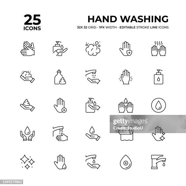 hand washing line icon set - soap stock illustrations