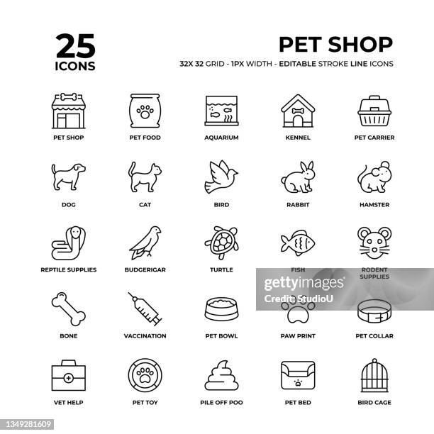 ilustraciones, imágenes clip art, dibujos animados e iconos de stock de juego de iconos de línea de tienda de mascotas - dermoquélidos