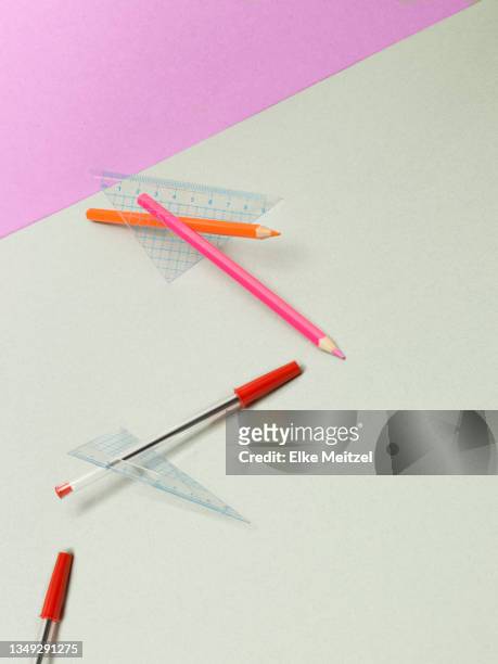 pattern of rulers and pens - continuity plan stock pictures, royalty-free photos & images