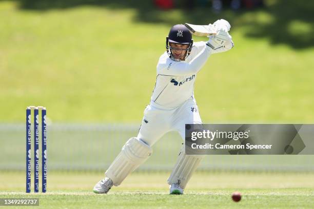 Peter Handscomb of Victoria bats during day one of the Sheffield Shield match between New South Wales and Victoria at Drummoyne Oval, on October 27...