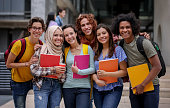Multi-ethnic group of Latin American college students smiling