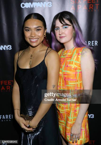 Sofia Bryant and Julianne Fox attend the opening night of The Six Feet Apart Experiment at The Landmark on October 26, 2021 in Los Angeles,...
