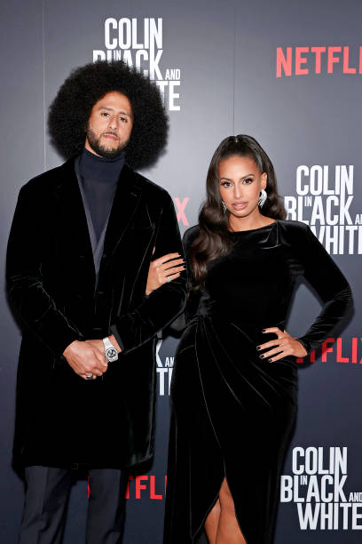 Colin Kaepernick and Nessa attend the Netflix Limited Series Colin In Black And White Special Screening at The Whitby Hotel on October 26, 2021 in...